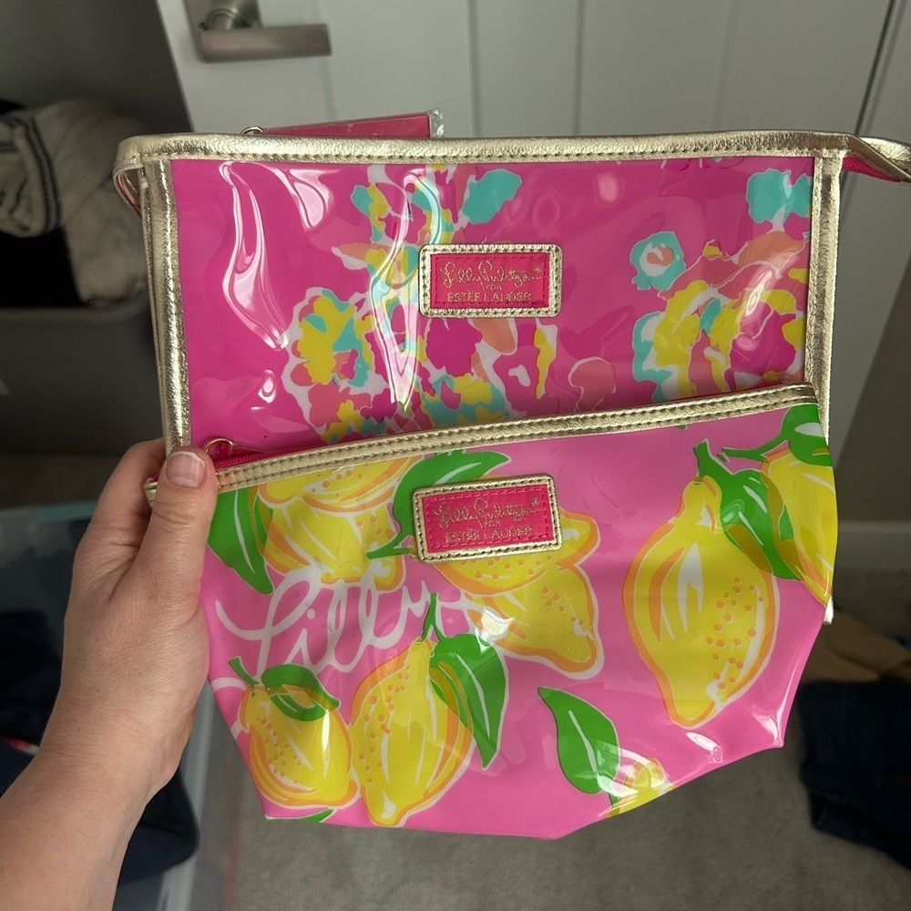 Pink and Yellow Lemon Print Cosmetic Bag Lilly Pulitzer x Este Lauder